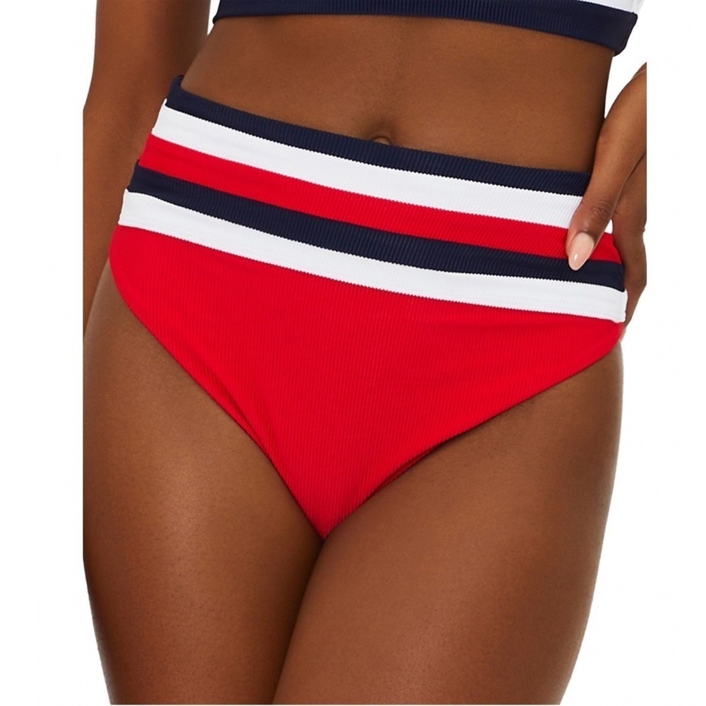 Beach Riot Millie Ribbed Bikini Bottoms American Colorblock Red XS BR50424S5